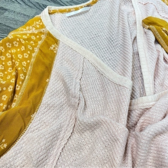 Free People Auxton Waffle Knit Wrap Mixed Media Top - Picture 2 of 15